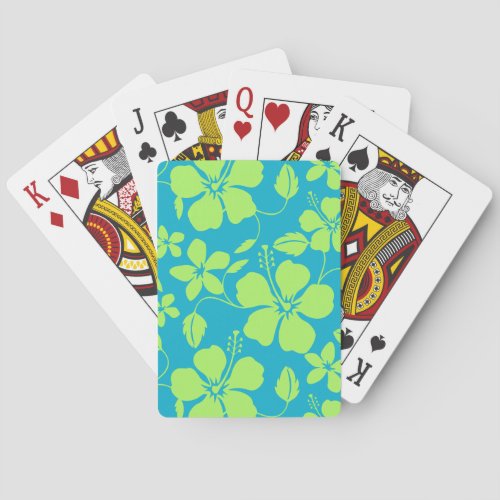HAWAIIAN HULA (HIBISCUS) PATTERN in TEAL LIME Poker Cards