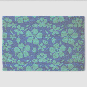 HAWAIIAN HULA (HIBISCUS) PATTERN PERIWINKLE/TEAL FIBER DOORMAT