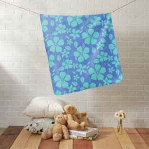 HAWAIIAN HULA (HIBISCUS) PERIWINKLE/TEAL BABY BLANKET