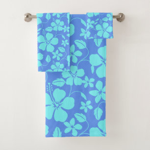 HAWAIIAN HULA (HIBISCUS) PERIWINKLE/TEAL BATH TOWEL SET