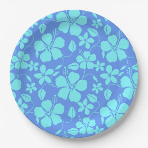 HAWAIIAN HULA (HIBISCUS) PERIWINKLE/TEAL PAPER PLATES