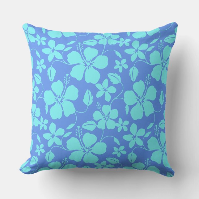 HAWAIIAN HULA (HIBISCUS) PERIWINKLE/TEAL THROW PILLOW (Front)