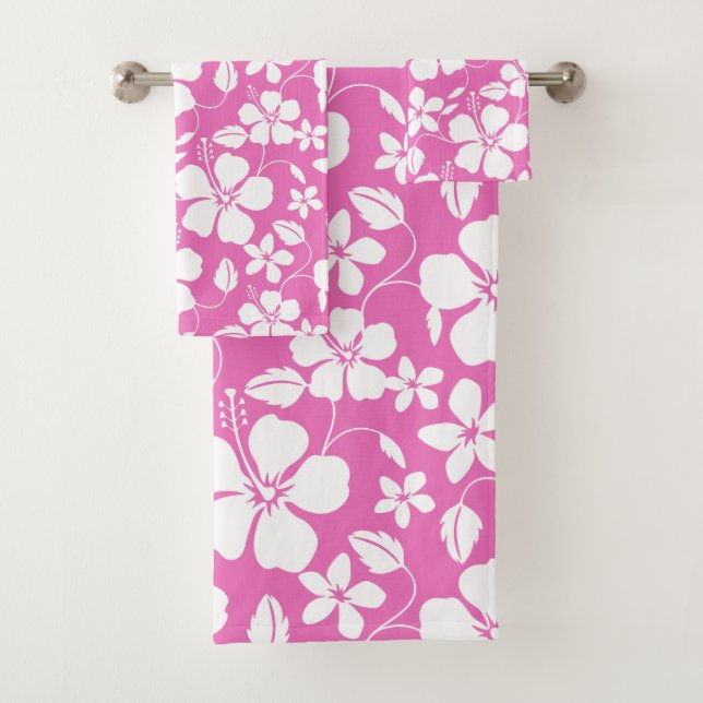 HAWAIIAN HULA (HIBISCUS) PINK BATH TOWEL SET (Insitu)