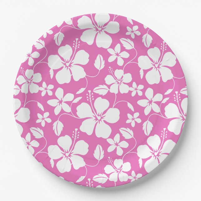 HAWAIIAN HULA (HIBISCUS) PINK PAPER PLATES (Front)
