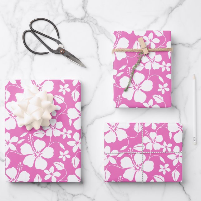 HAWAIIAN HULA (HIBISCUS) PINK WRAPPING PAPER SHEETS (Front)