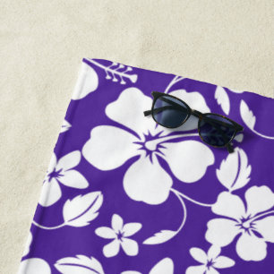 HAWAIIAN HULA (HIBISCUS) PURPLE BEACH TOWEL