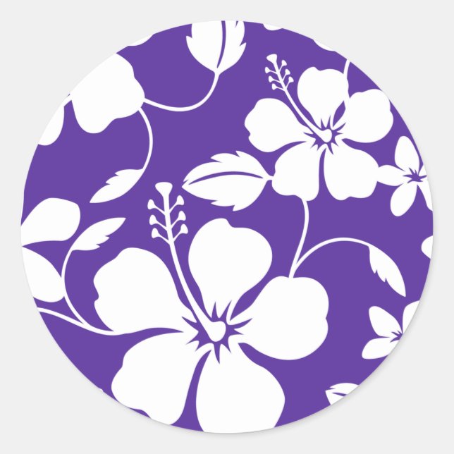 HAWAIIAN HULA (HIBISCUS) PURPLE CLASSIC ROUND STICKER (Front)