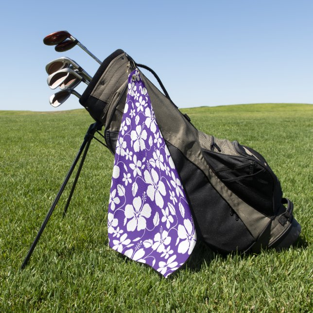 HAWAIIAN HULA (HIBISCUS) PURPLE GOLF TOWEL (Green)