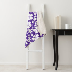 HAWAIIAN HULA (HIBISCUS) PURPLE SHERPA BLANKET