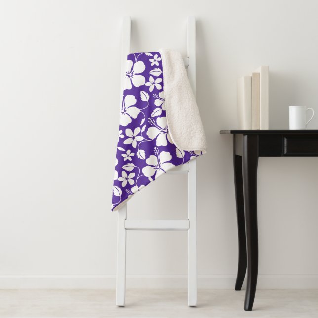 HAWAIIAN HULA (HIBISCUS) PURPLE SHERPA BLANKET (In Situ)