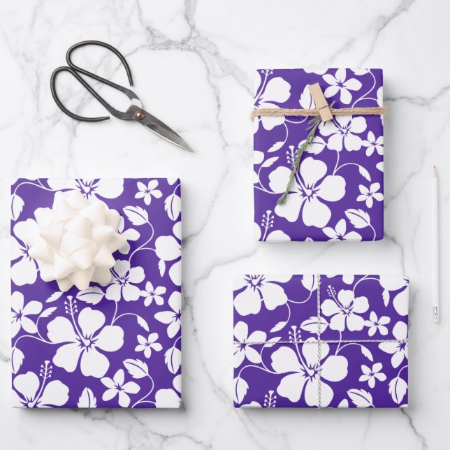 HAWAIIAN HULA (HIBISCUS) PURPLE WRAPPING PAPER SHEETS (Front)