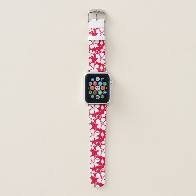 HAWAIIAN HULA (HIBISCUS) RED APPLE WATCH BAND (Front)