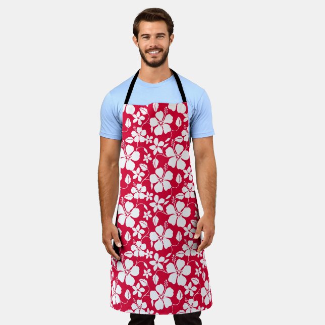 HAWAIIAN HULA (HIBISCUS) RED APRON (Worn)