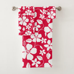 HAWAIIAN HULA (HIBISCUS) RED BATH TOWEL SET