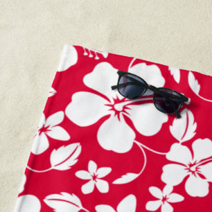 HAWAIIAN HULA (HIBISCUS) RED BEACH TOWEL