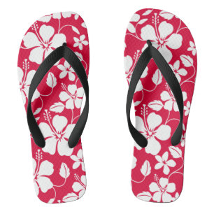 HAWAIIAN HULA (HIBISCUS) RED FLIP FLOPS