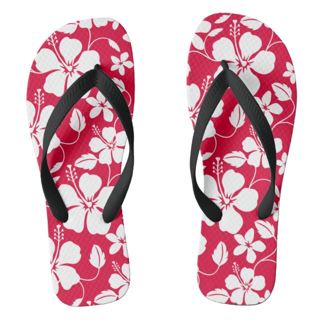 HAWAIIAN HULA (HIBISCUS) RED FLIP FLOPS (Footbed)