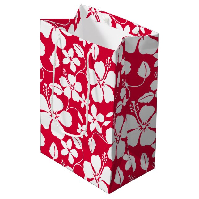 HAWAIIAN HULA (HIBISCUS) RED MEDIUM GIFT BAG (Front Angled)