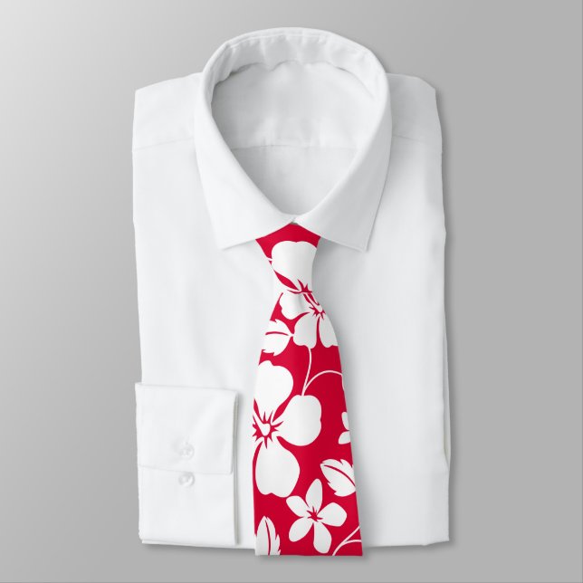 HAWAIIAN HULA (HIBISCUS) RED NECK TIE (Tied)