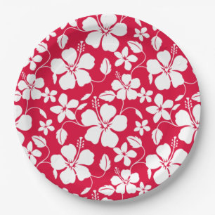 HAWAIIAN HULA (HIBISCUS) RED PAPER PLATES