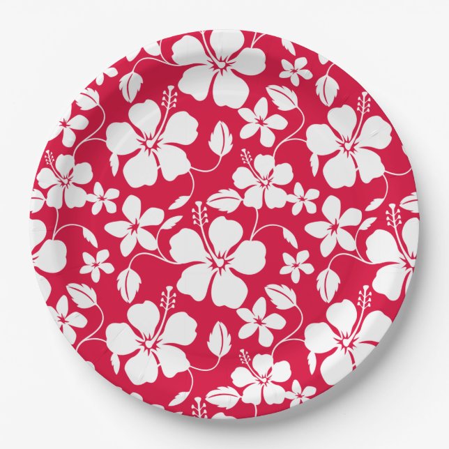 HAWAIIAN HULA (HIBISCUS) RED PAPER PLATES (Front)