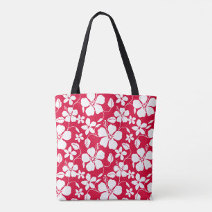 HAWAIIAN HULA (HIBISCUS) RED TOTE BAG