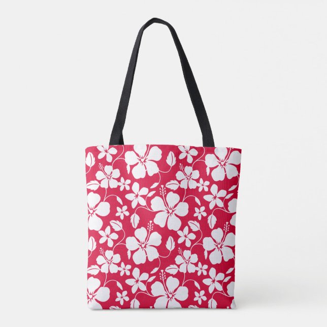 HAWAIIAN HULA (HIBISCUS) RED TOTE BAG (Back)