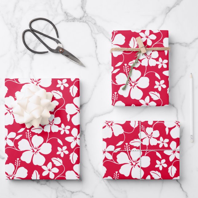HAWAIIAN HULA (HIBISCUS) RED WRAPPING PAPER SHEETS (Front)