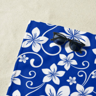 HAWAIIAN HULA (HIBISCUS) ROYAL BLUE BEACH TOWEL