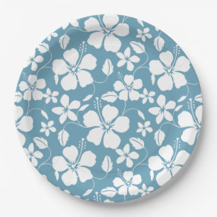 HAWAIIAN HULA (HIBISCUS) SLATE BLUE PAPER PLATES
