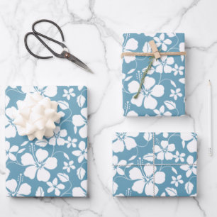 HAWAIIAN HULA (HIBISCUS) SLATE BLUE WRAPPING PAPER SHEETS