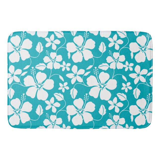 HAWAIIAN HULA (HIBISCUS) TEAL BATH MAT (Front)