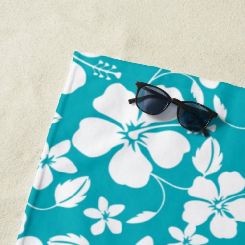 HAWAIIAN HULA HIBISCUS TEAL BEACH TOWEL