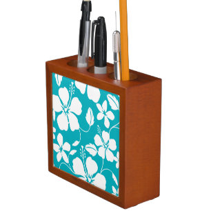 HAWAIIAN HULA (HIBISCUS) TEAL DESK ORGANIZER