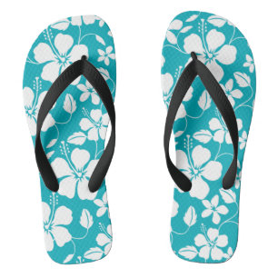 HAWAIIAN HULA (HIBISCUS) TEAL FLIP FLOPS