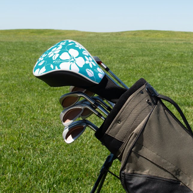 HAWAIIAN HULA (HIBISCUS) TEAL GOLF HEAD COVER (In Situ)