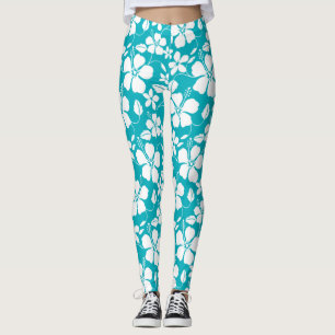 HAWAIIAN HULA (HIBISCUS) TEAL LEGGINGS