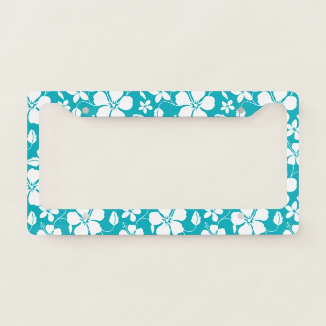 HAWAIIAN HULA (HIBISCUS) TEAL LICENSE PLATE FRAME (Front)