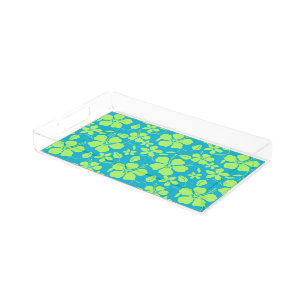 HAWAIIAN HULA (HIBISCUS) TEAL LIME ACRYLIC TRAY