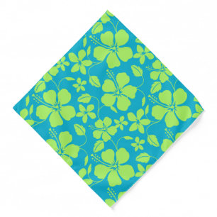 HAWAIIAN HULA (HIBISCUS) TEAL LIME BANDANA