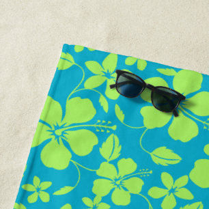 HAWAIIAN HULA (HIBISCUS) TEAL LIME BEACH TOWEL