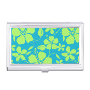 HAWAIIAN HULA (HIBISCUS) TEAL LIME BUSINESS CARD CASE