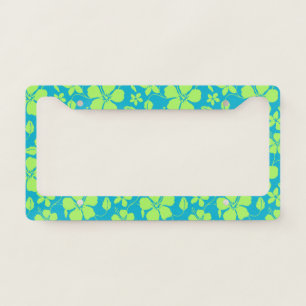 HAWAIIAN HULA (HIBISCUS) TEAL LIME LICENSE PLATE FRAME