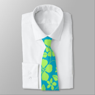 HAWAIIAN HULA (HIBISCUS) TEAL LIME NECK TIE
