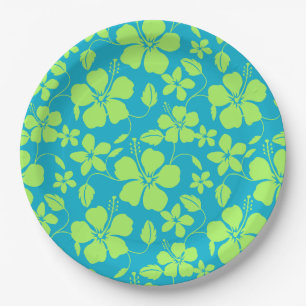 HAWAIIAN HULA (HIBISCUS) TEAL LIME PAPER PLATES