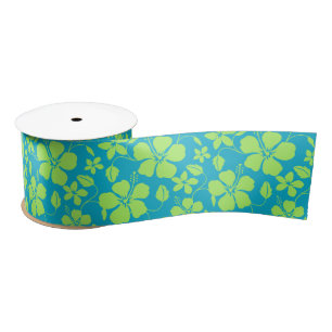 HAWAIIAN HULA (HIBISCUS) TEAL LIME SATIN RIBBON