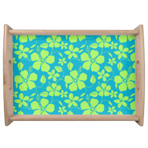 HAWAIIAN HULA (HIBISCUS) TEAL LIME SERVING TRAY