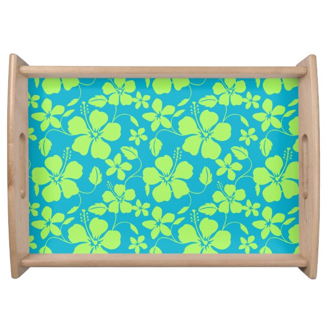 HAWAIIAN HULA (HIBISCUS) TEAL LIME SERVING TRAY (Front)