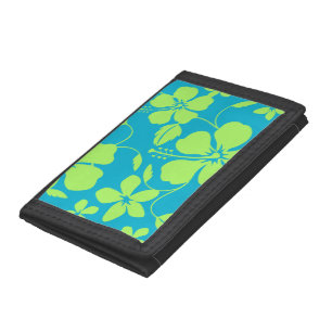 HAWAIIAN HULA (HIBISCUS) TEAL LIME TRI-FOLD WALLET