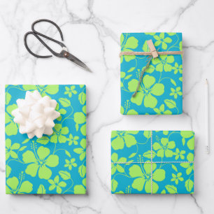 HAWAIIAN HULA (HIBISCUS) TEAL LIME WRAPPING PAPER SHEETS
